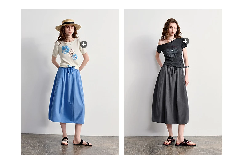 TOYOUTH Women Cotton Skirt 2026 Summer New Elastic Waist Patchwork Oversized Simple Casual A-Line Skirt
