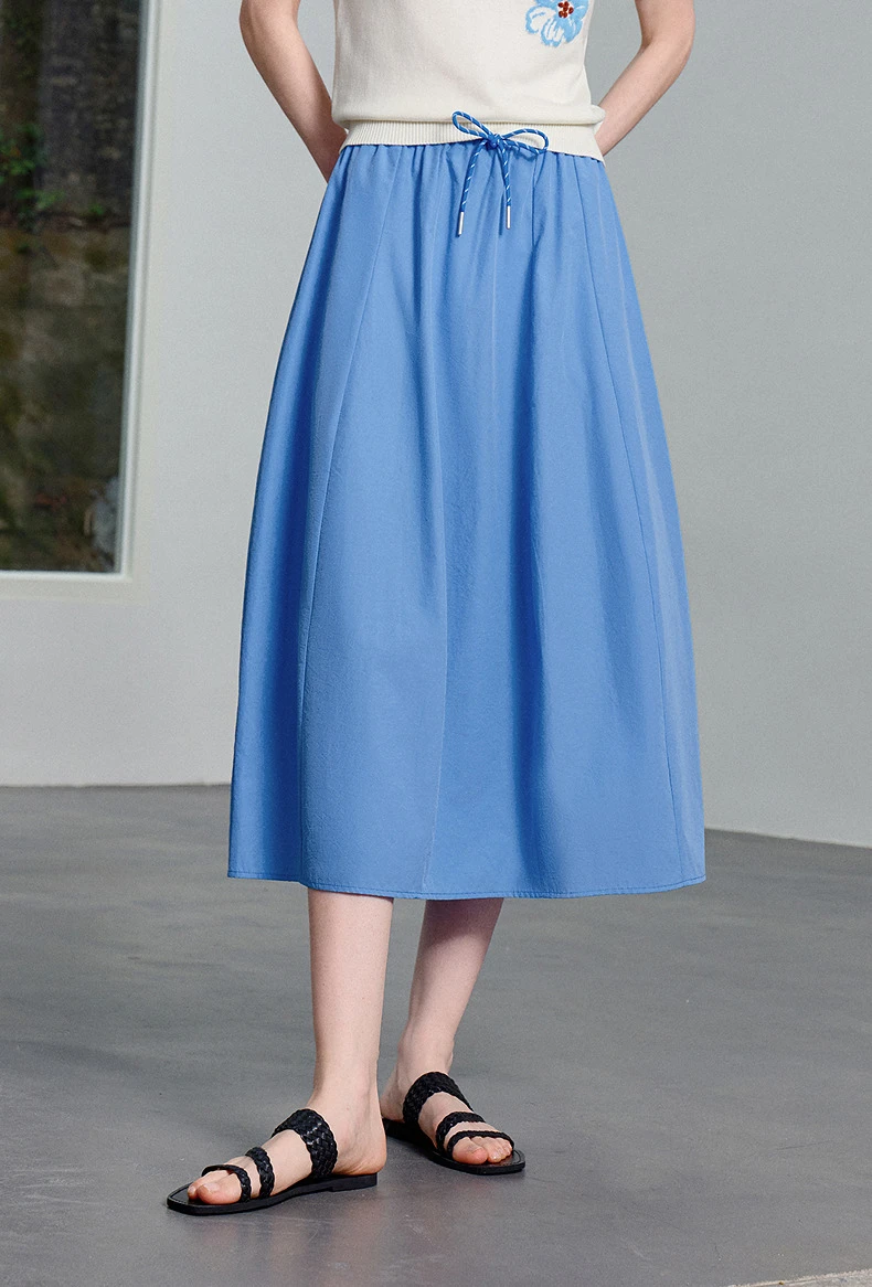 TOYOUTH Women Cotton Skirt 2026 Summer New Elastic Waist Patchwork Oversized Simple Casual A-Line Skirt