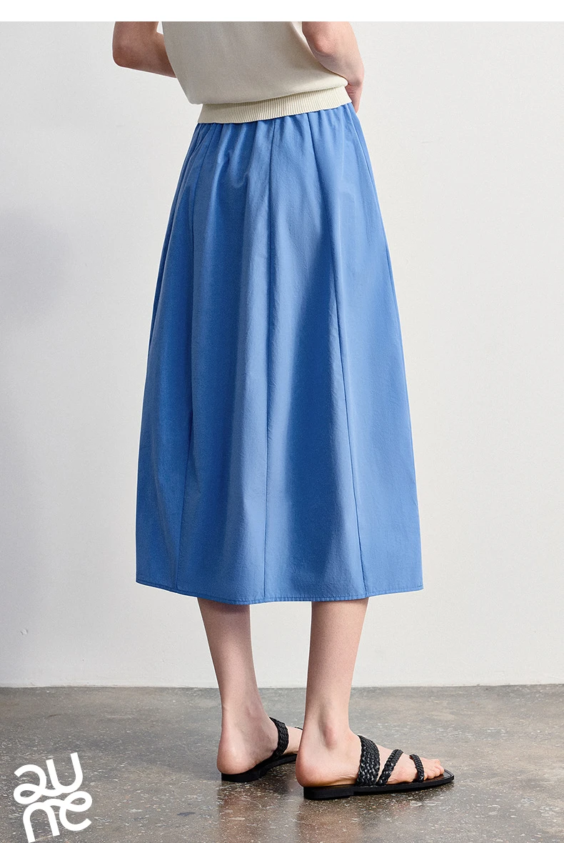 TOYOUTH Women Cotton Skirt 2026 Summer New Elastic Waist Patchwork Oversized Simple Casual A-Line Skirt