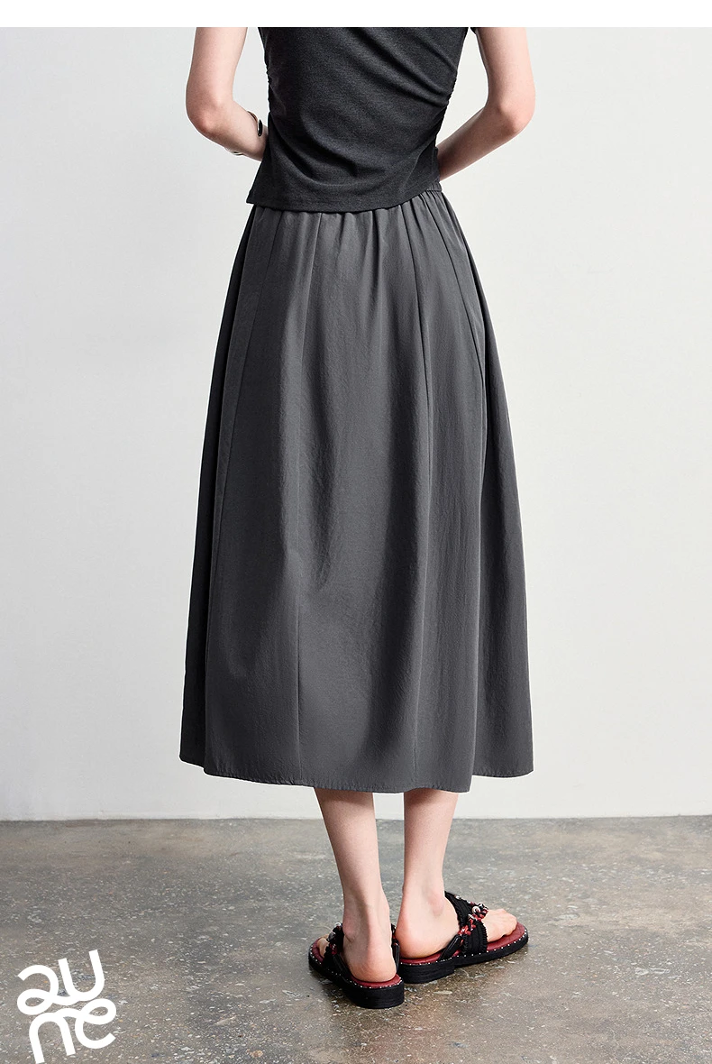 TOYOUTH Women Cotton Skirt 2026 Summer New Elastic Waist Patchwork Oversized Simple Casual A-Line Skirt