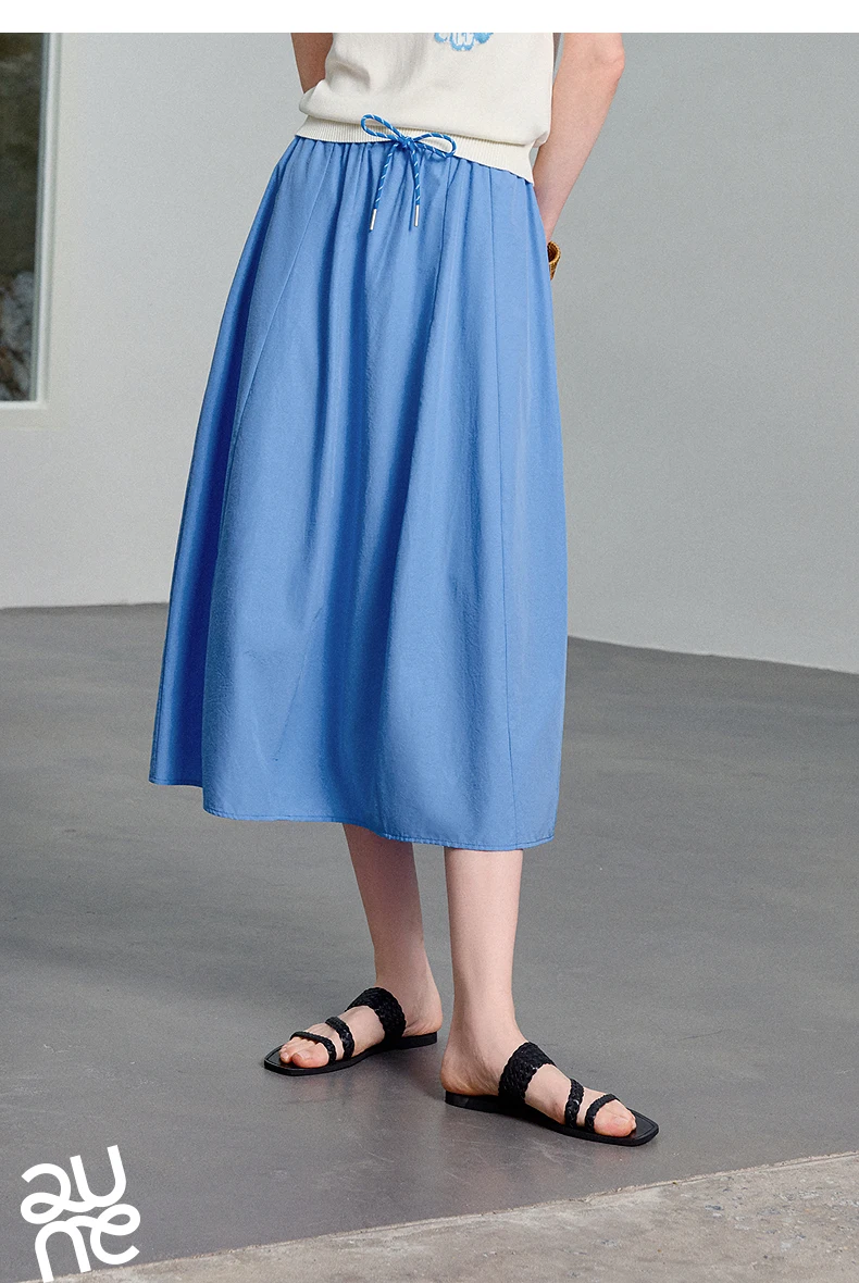 TOYOUTH Women Cotton Skirt 2026 Summer New Elastic Waist Patchwork Oversized Simple Casual A-Line Skirt