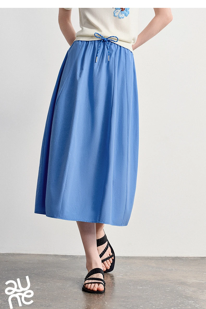 TOYOUTH Women Cotton Skirt 2026 Summer New Elastic Waist Patchwork Oversized Simple Casual A-Line Skirt