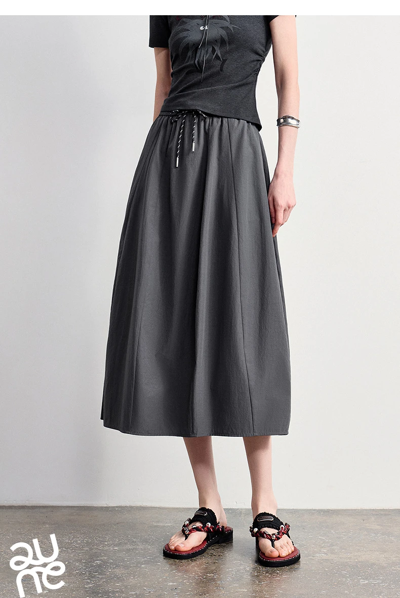 TOYOUTH Women Cotton Skirt 2026 Summer New Elastic Waist Patchwork Oversized Simple Casual A-Line Skirt