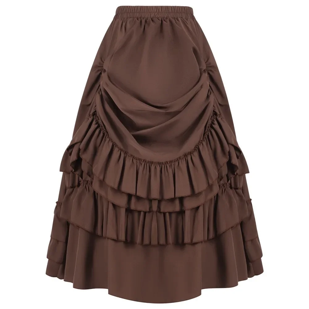 Cosplay Vintage Steampunk Dress Victorian Medieval Ruffled Satin & Lace Trim Gothic Skirts Women Corset Skirt Pirate Costumes