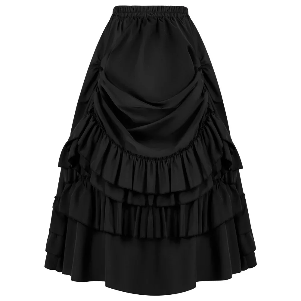 Cosplay Vintage Steampunk Dress Victorian Medieval Ruffled Satin & Lace Trim Gothic Skirts Women Corset Skirt Pirate Costumes