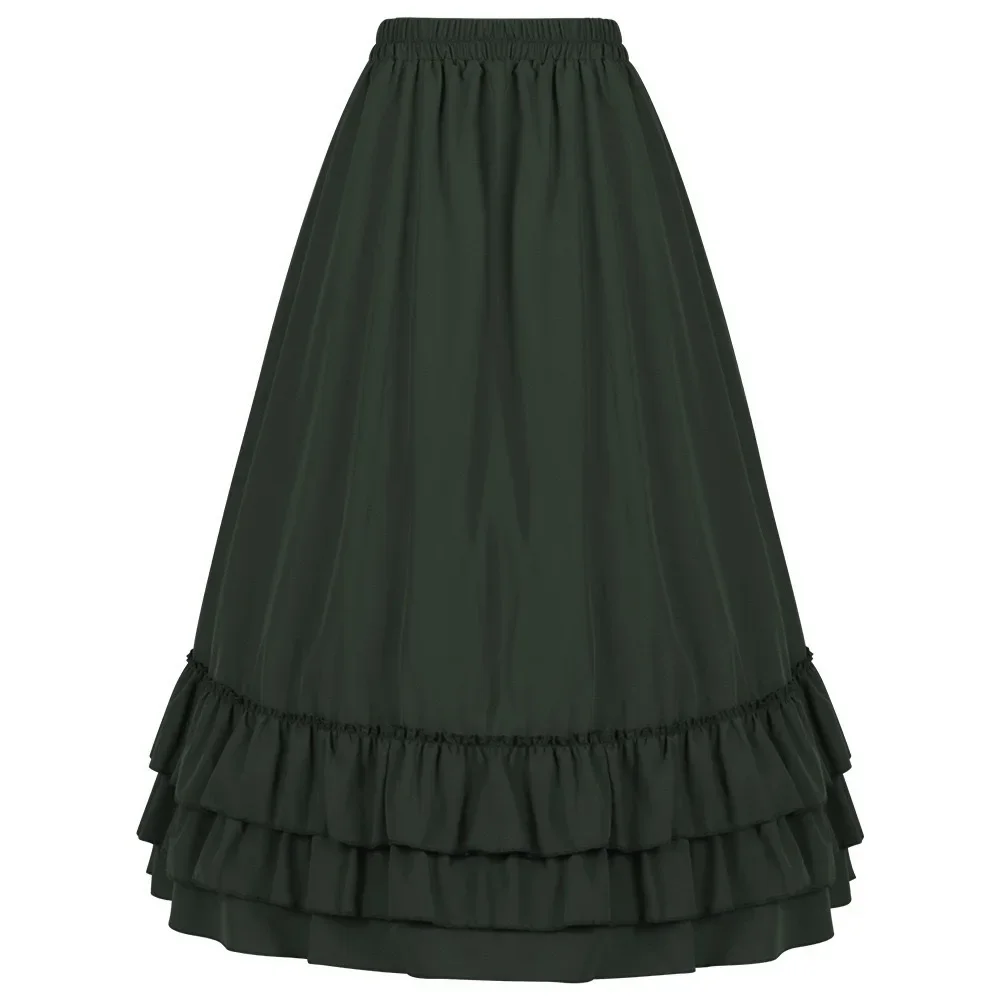 Cosplay Vintage Steampunk Dress Victorian Medieval Ruffled Satin & Lace Trim Gothic Skirts Women Corset Skirt Pirate Costumes