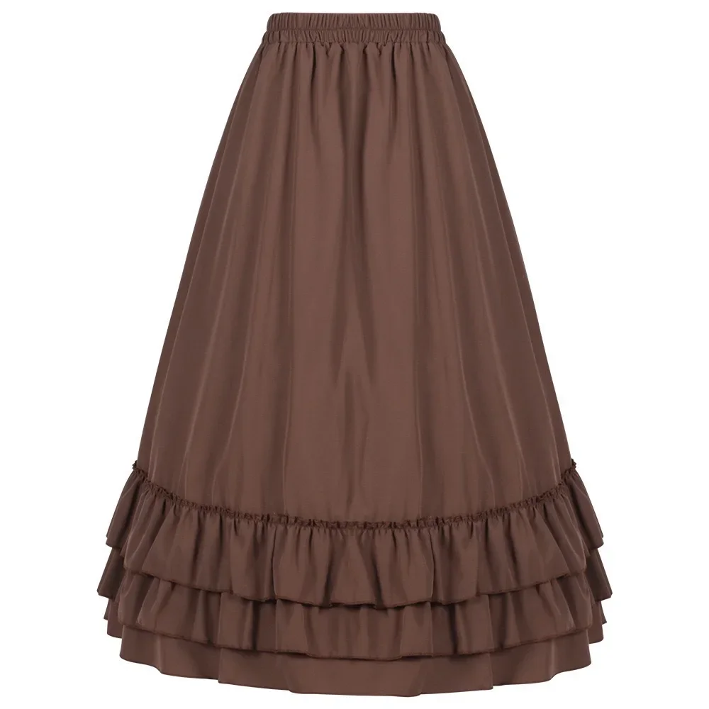 Cosplay Vintage Steampunk Dress Victorian Medieval Ruffled Satin & Lace Trim Gothic Skirts Women Corset Skirt Pirate Costumes