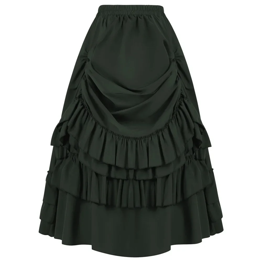 Cosplay Vintage Steampunk Dress Victorian Medieval Ruffled Satin & Lace Trim Gothic Skirts Women Corset Skirt Pirate Costumes