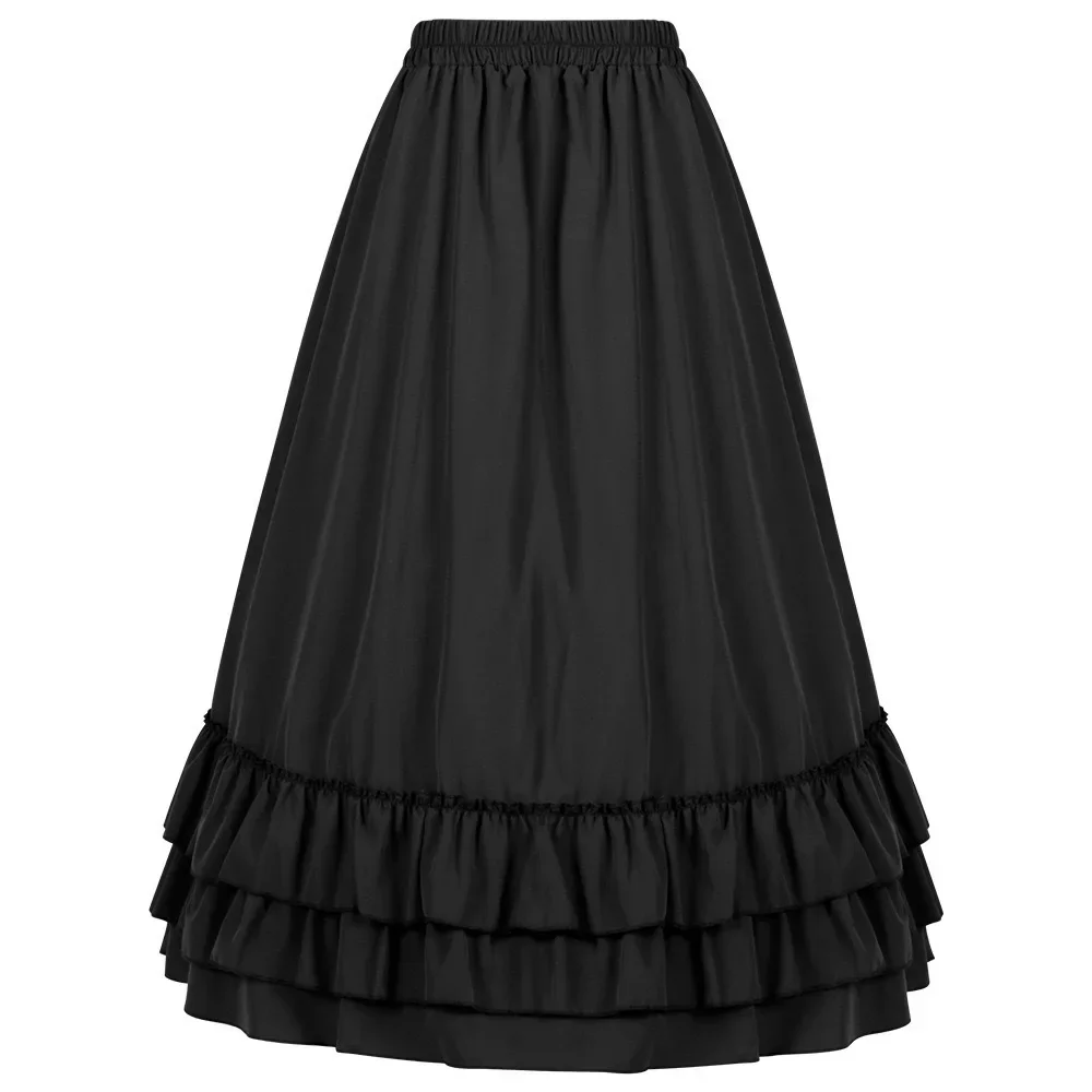 Cosplay Vintage Steampunk Dress Victorian Medieval Ruffled Satin & Lace Trim Gothic Skirts Women Corset Skirt Pirate Costumes