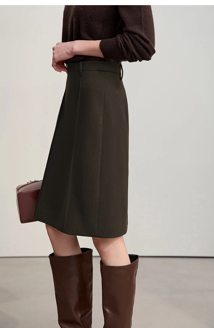 AMII Minimalist Skirts For Women 2026 Winter Straight Solid Knit Midi Skirt Patchwork Leather Casual Woman Clothing 12524092