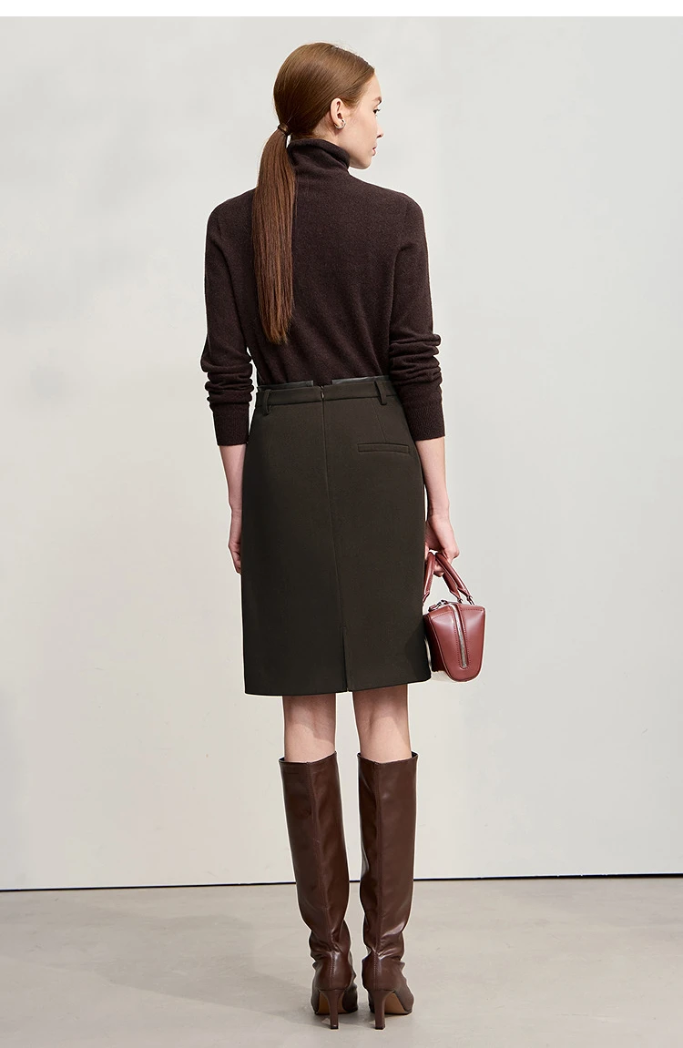 AMII Minimalist Skirts For Women 2026 Winter Straight Solid Knit Midi Skirt Patchwork Leather Casual Woman Clothing 12524092