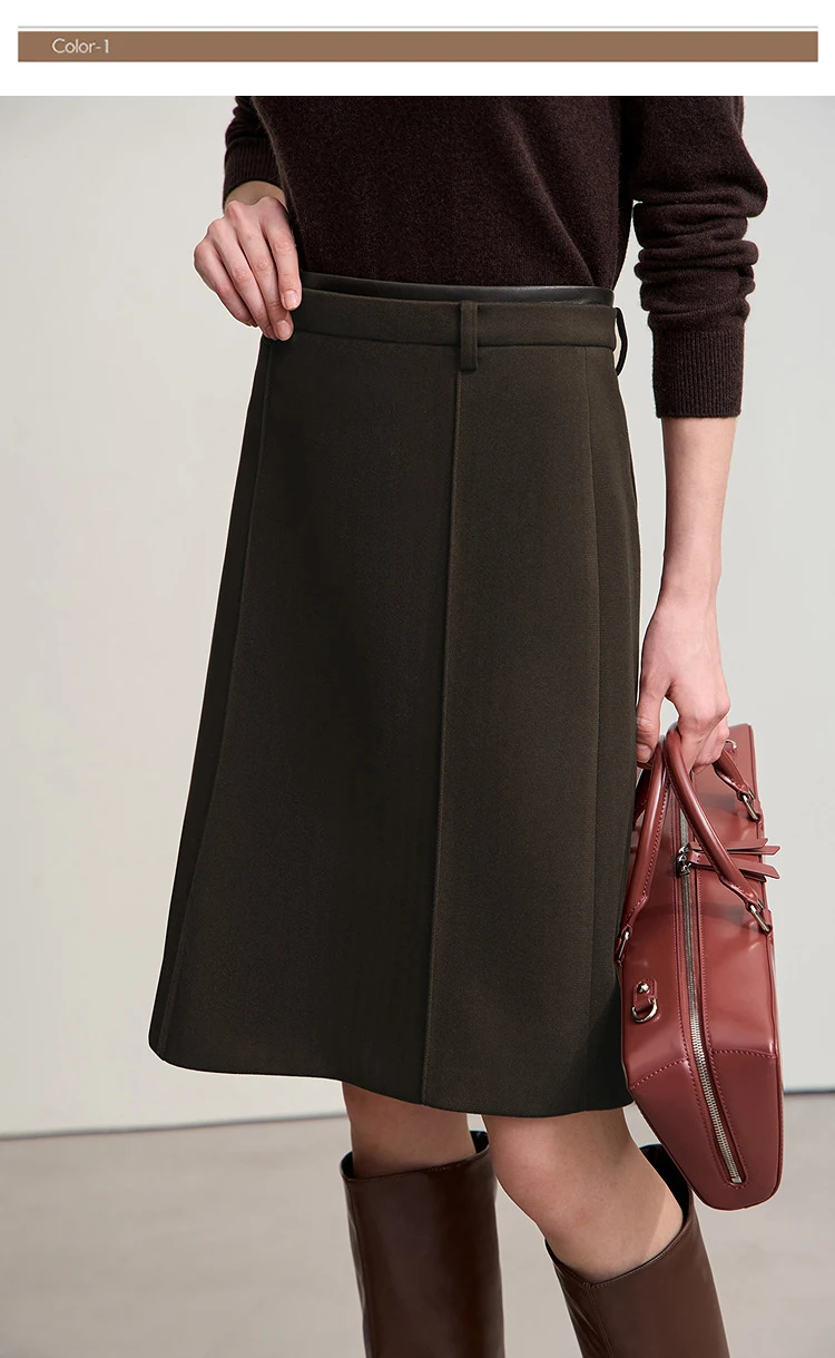 AMII Minimalist Skirts For Women 2026 Winter Straight Solid Knit Midi Skirt Patchwork Leather Casual Woman Clothing 12524092