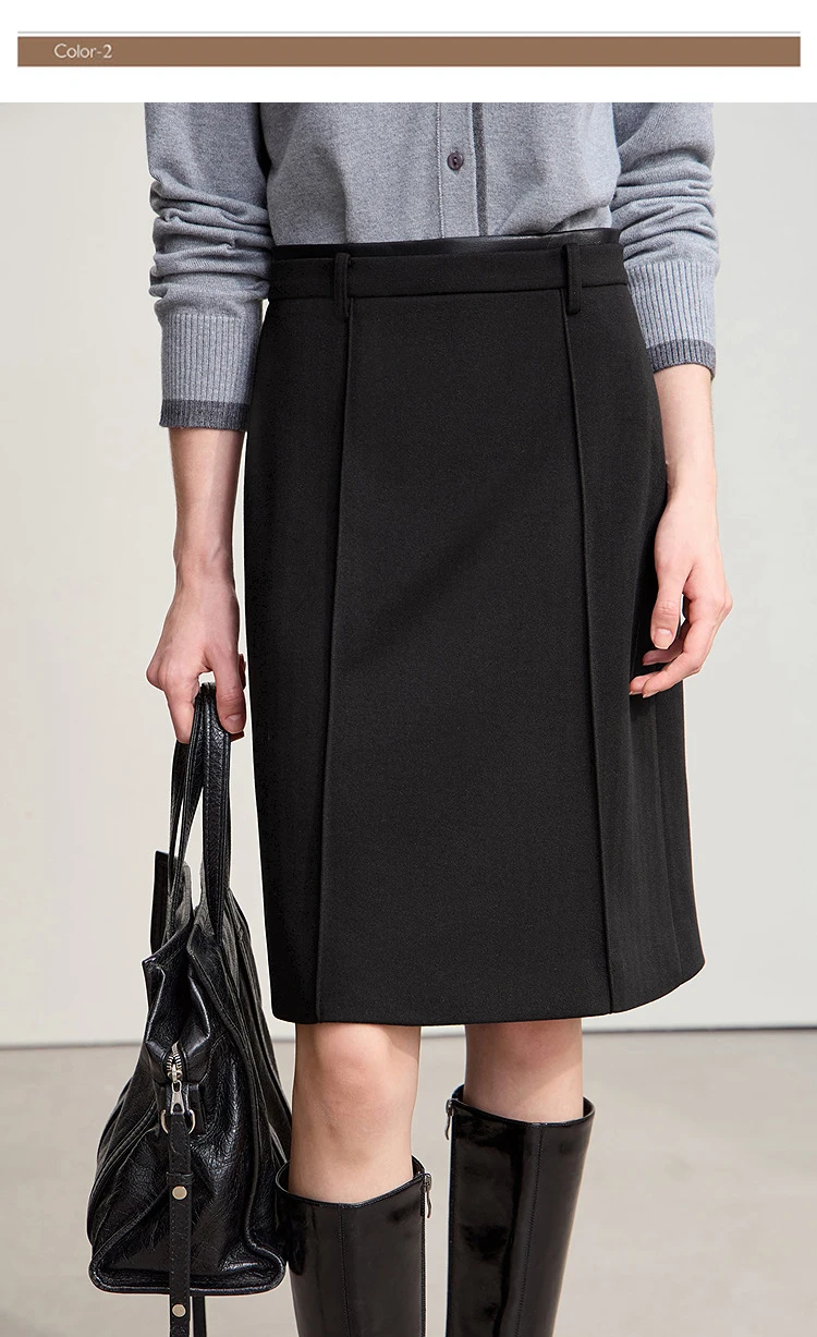 AMII Minimalist Skirts For Women 2026 Winter Straight Solid Knit Midi Skirt Patchwork Leather Casual Woman Clothing 12524092