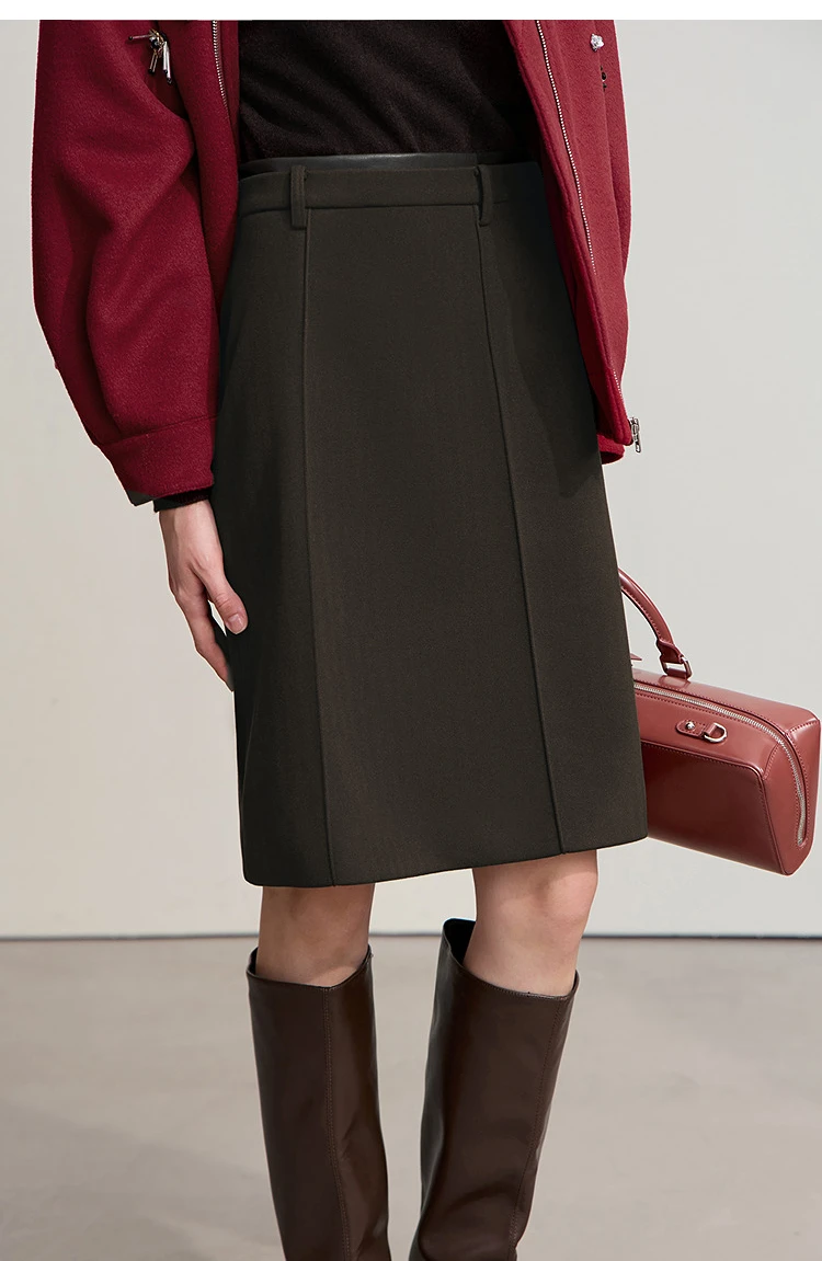 AMII Minimalist Skirts For Women 2026 Winter Straight Solid Knit Midi Skirt Patchwork Leather Casual Woman Clothing 12524092