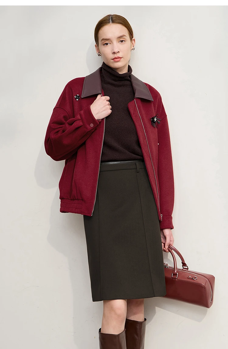 AMII Minimalist Skirts For Women 2026 Winter Straight Solid Knit Midi Skirt Patchwork Leather Casual Woman Clothing 12524092
