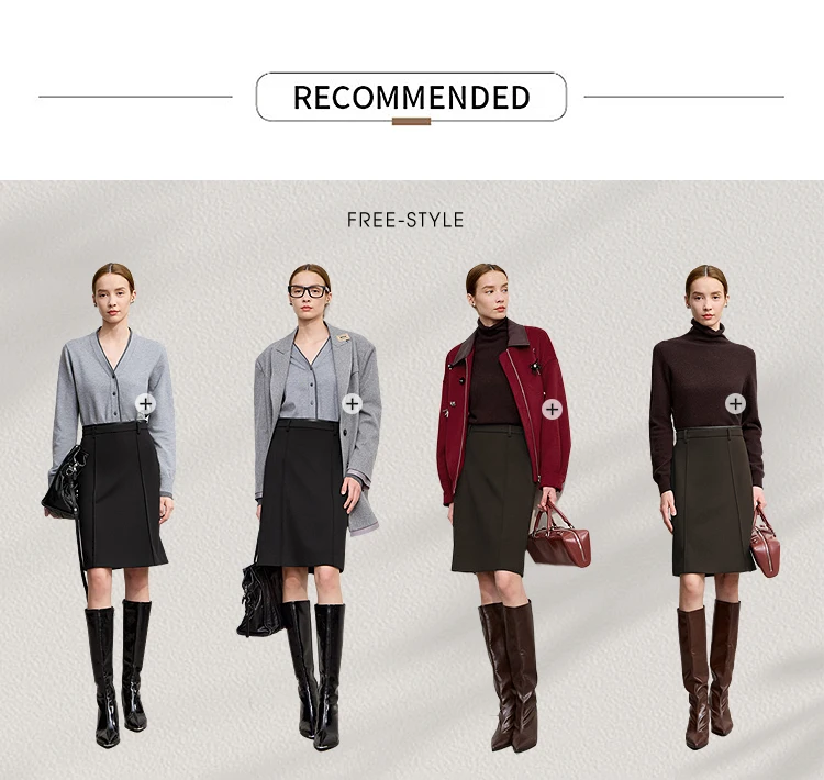 AMII Minimalist Skirts For Women 2026 Winter Straight Solid Knit Midi Skirt Patchwork Leather Casual Woman Clothing 12524092