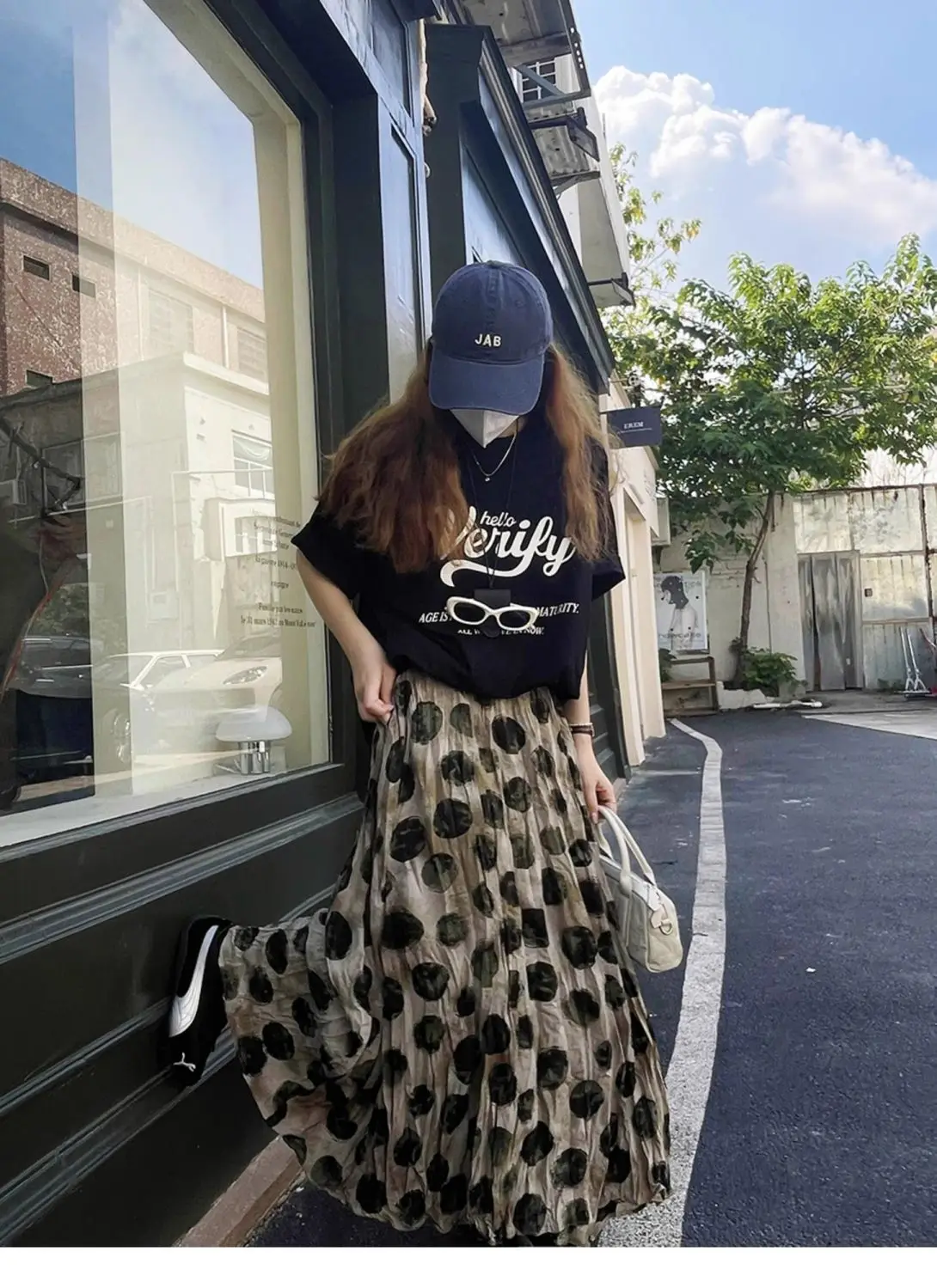 Trendy Vintage Polka Dot Print Maxi Skirt Women High Waist Long Skirt Design Spring Summer Clothes Loose Harajuku Y2k Skirts New