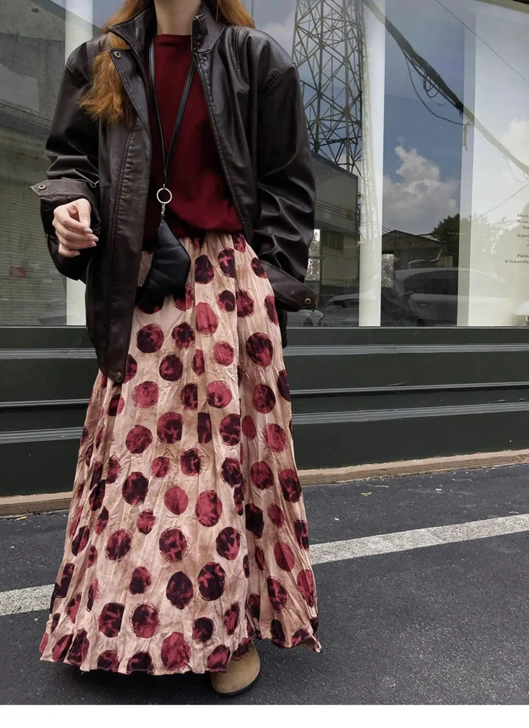 Trendy Vintage Polka Dot Print Maxi Skirt Women High Waist Long Skirt Design Spring Summer Clothes Loose Harajuku Y2k Skirts New