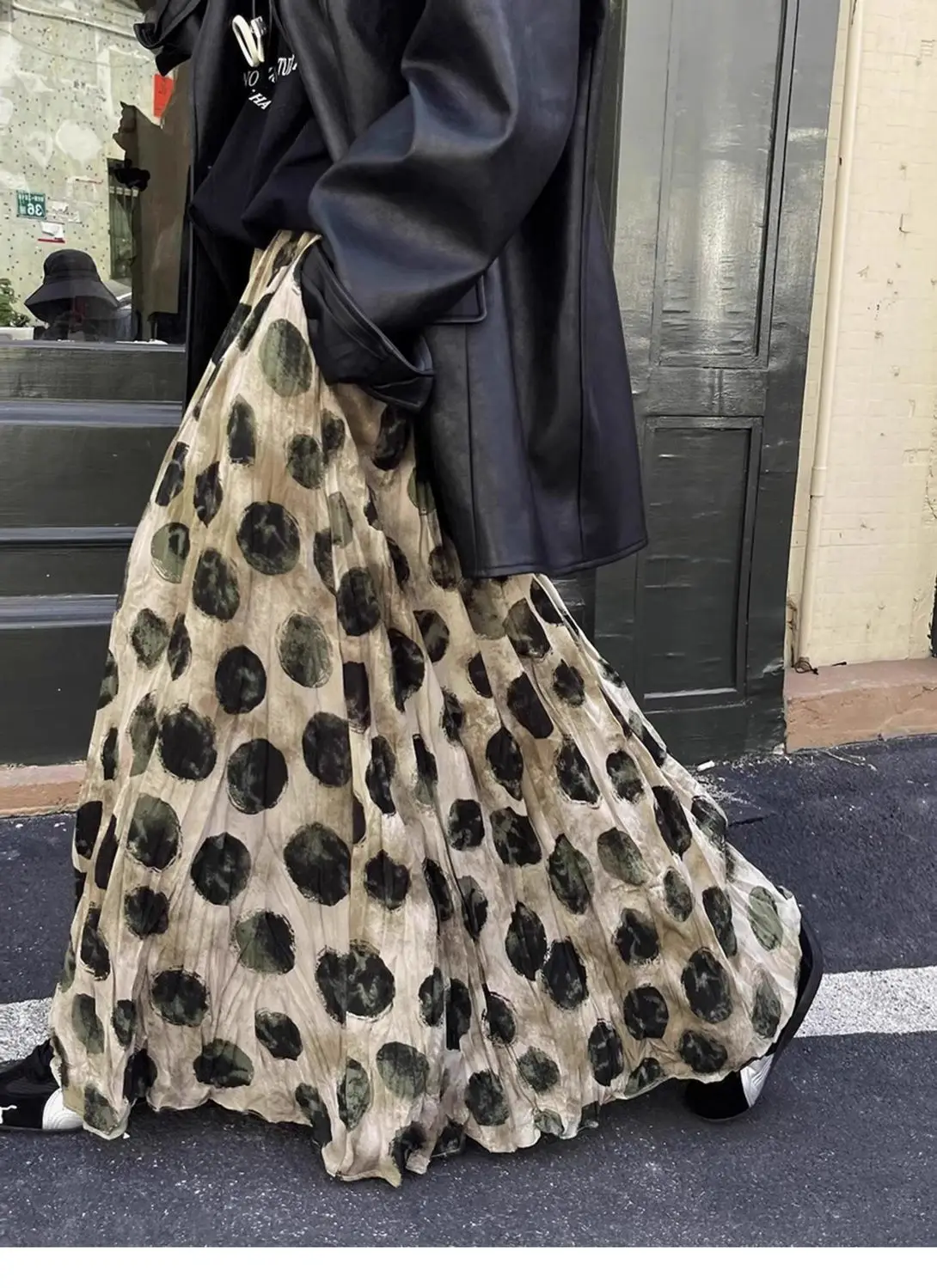 Trendy Vintage Polka Dot Print Maxi Skirt Women High Waist Long Skirt Design Spring Summer Clothes Loose Harajuku Y2k Skirts New