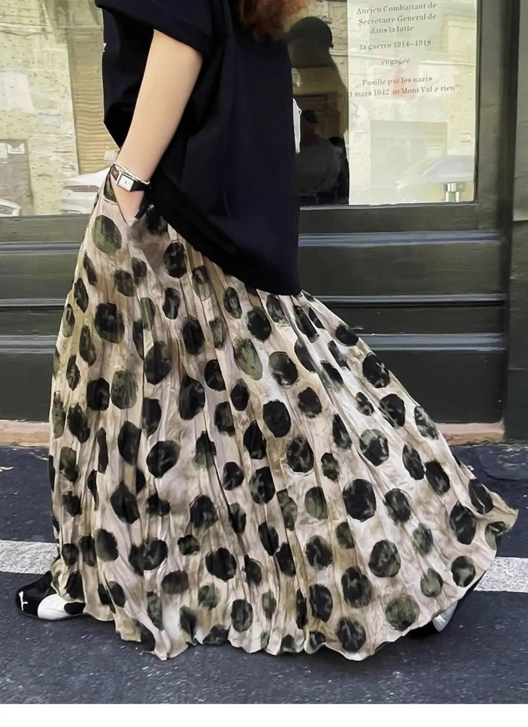 Trendy Vintage Polka Dot Print Maxi Skirt Women High Waist Long Skirt Design Spring Summer Clothes Loose Harajuku Y2k Skirts New