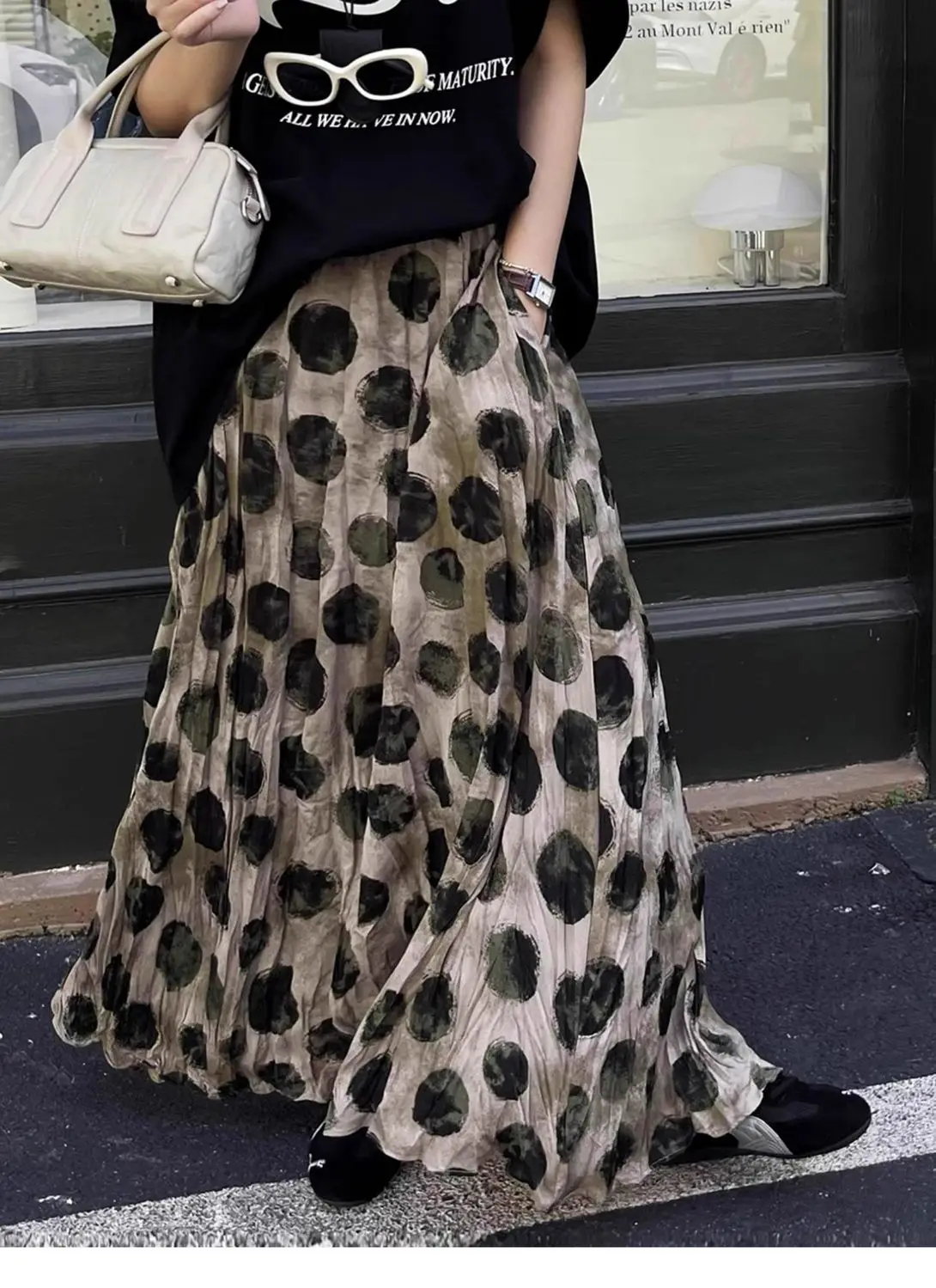 Trendy Vintage Polka Dot Print Maxi Skirt Women High Waist Long Skirt Design Spring Summer Clothes Loose Harajuku Y2k Skirts New