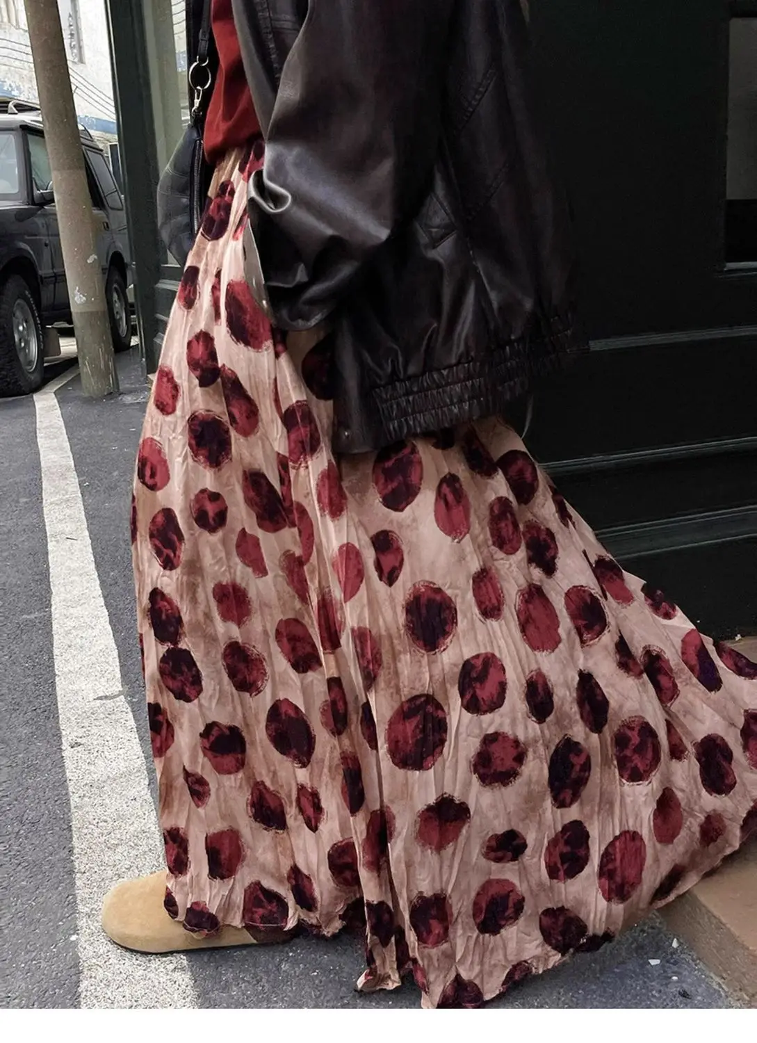 Trendy Vintage Polka Dot Print Maxi Skirt Women High Waist Long Skirt Design Spring Summer Clothes Loose Harajuku Y2k Skirts New