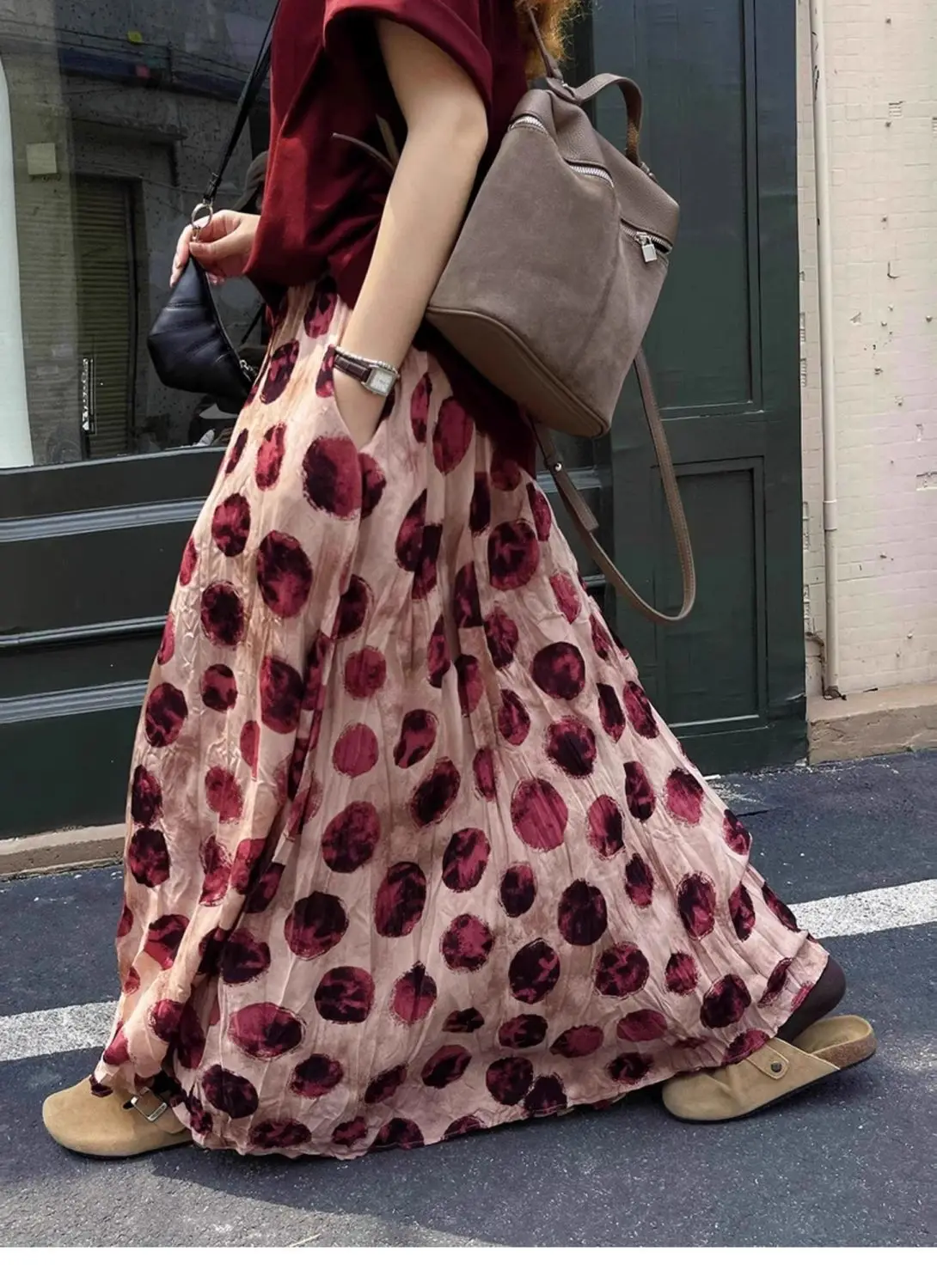 Trendy Vintage Polka Dot Print Maxi Skirt Women High Waist Long Skirt Design Spring Summer Clothes Loose Harajuku Y2k Skirts New