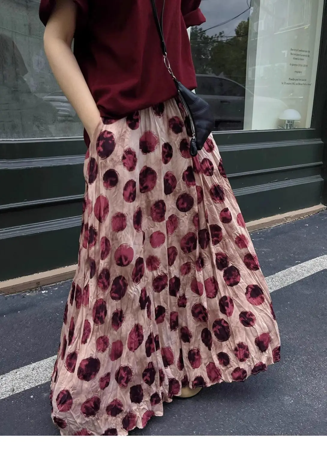 Trendy Vintage Polka Dot Print Maxi Skirt Women High Waist Long Skirt Design Spring Summer Clothes Loose Harajuku Y2k Skirts New
