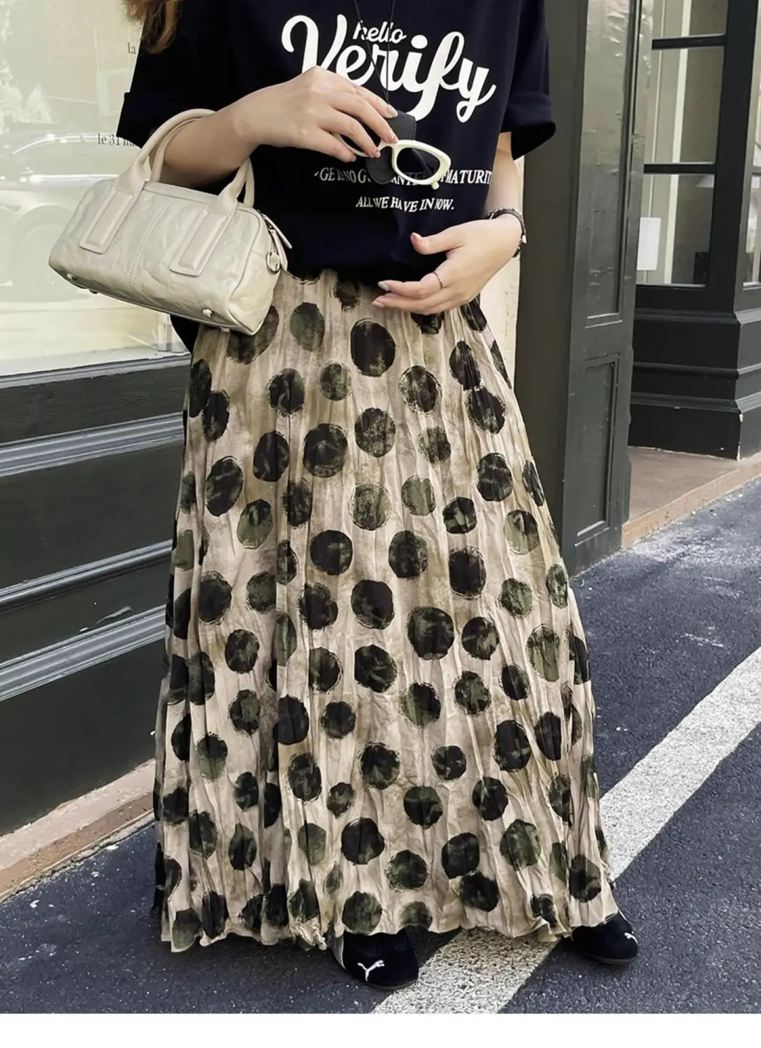 Trendy Vintage Polka Dot Print Maxi Skirt Women High Waist Long Skirt Design Spring Summer Clothes Loose Harajuku Y2k Skirts New