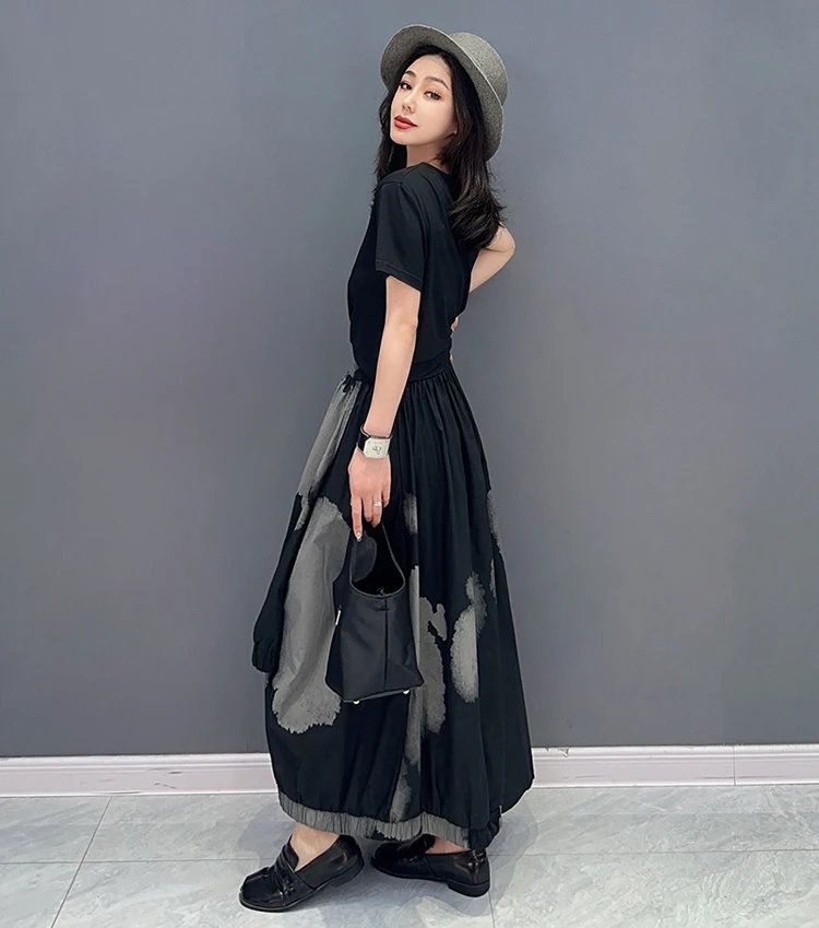 Painted Fashion New Japanese Style Woman Loose Fit Tide Long Green Black Vintage Printed Skirt Casual Streetwear Skirt JJSK076
