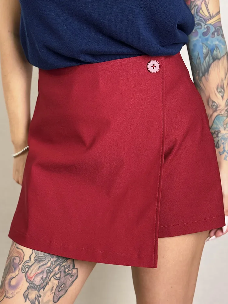 Streamgirl Asymmetric Mini Skorts For Women Summer Elastic High Waist Zipper Black Mini Skirts Shorts Ladies Casual Women Shorts