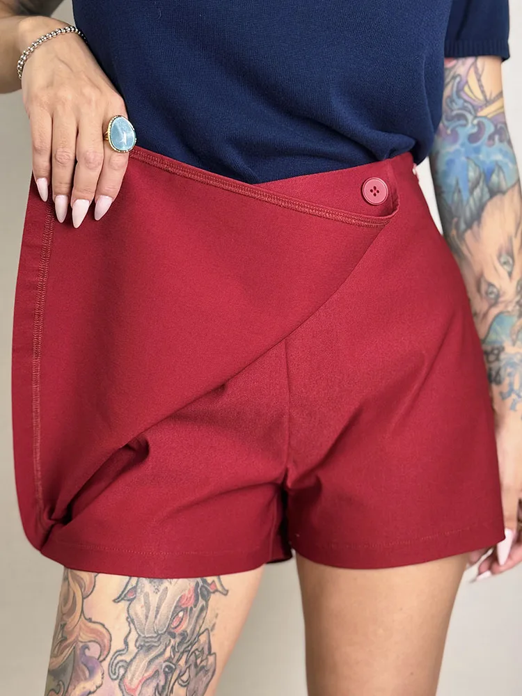 Streamgirl Asymmetric Mini Skorts For Women Summer Elastic High Waist Zipper Black Mini Skirts Shorts Ladies Casual Women Shorts