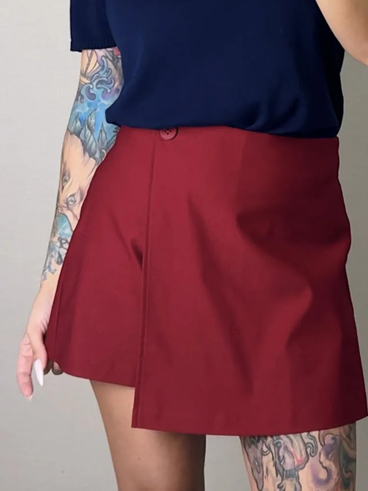 Streamgirl Asymmetric Mini Skorts For Women Summer Elastic High Waist Zipper Black Mini Skirts Shorts Ladies Casual Women Shorts