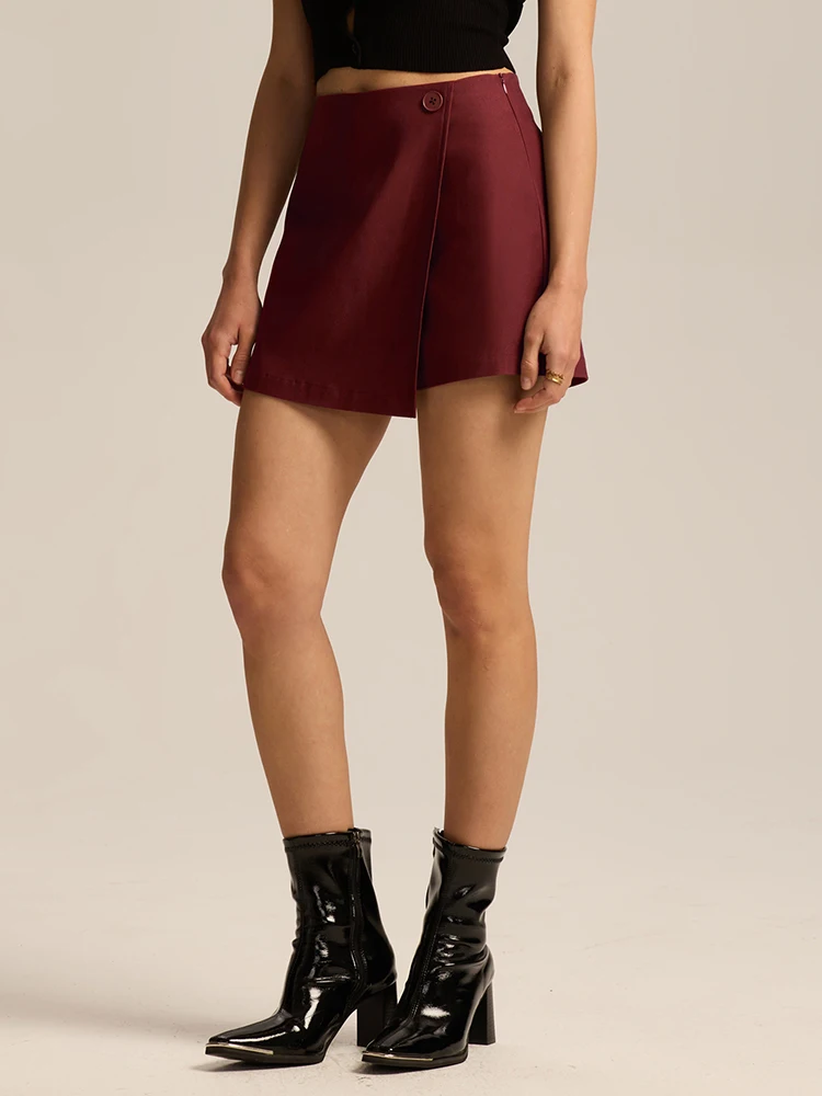Streamgirl Asymmetric Mini Skorts For Women Summer Elastic High Waist Zipper Black Mini Skirts Shorts Ladies Casual Women Shorts