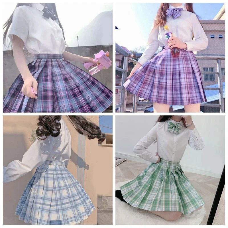 JMPRS Plaid Women Pleated Skirt Bow Knot Summer High Waist Preppy Girls Dance Mini Skirt Cute A Line Harajuku Sexy Japan Faldas