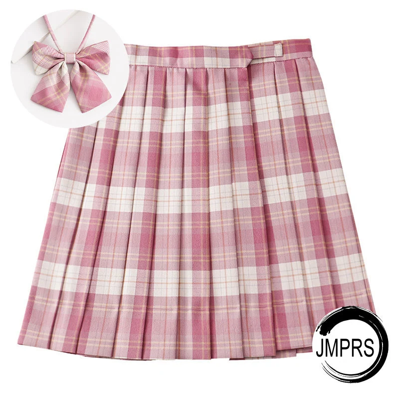JMPRS Plaid Women Pleated Skirt Bow Knot Summer High Waist Preppy Girls Dance Mini Skirt Cute A Line Harajuku Sexy Japan Faldas