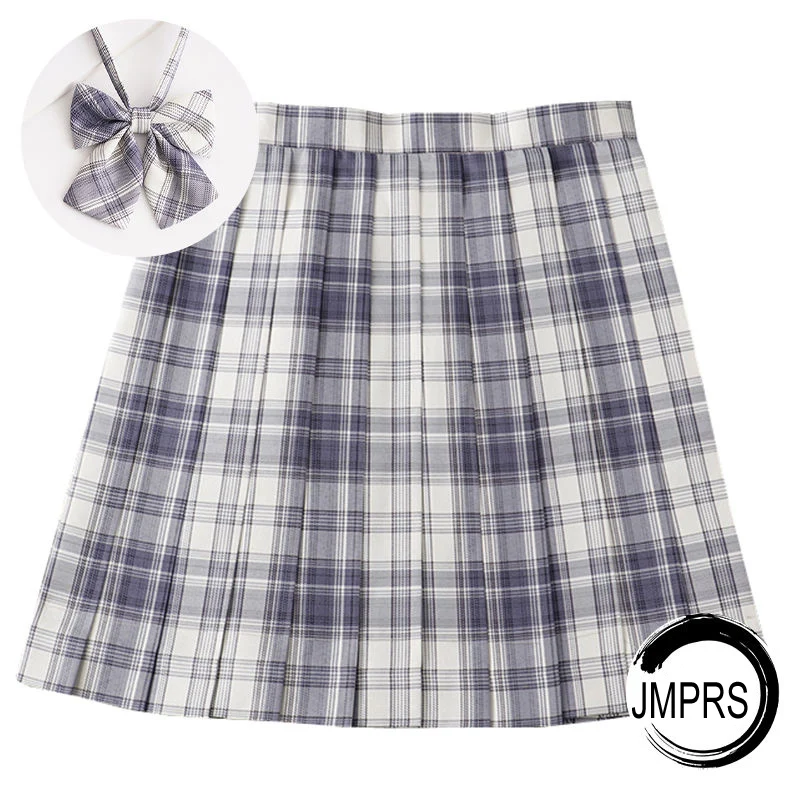 JMPRS Plaid Women Pleated Skirt Bow Knot Summer High Waist Preppy Girls Dance Mini Skirt Cute A Line Harajuku Sexy Japan Faldas