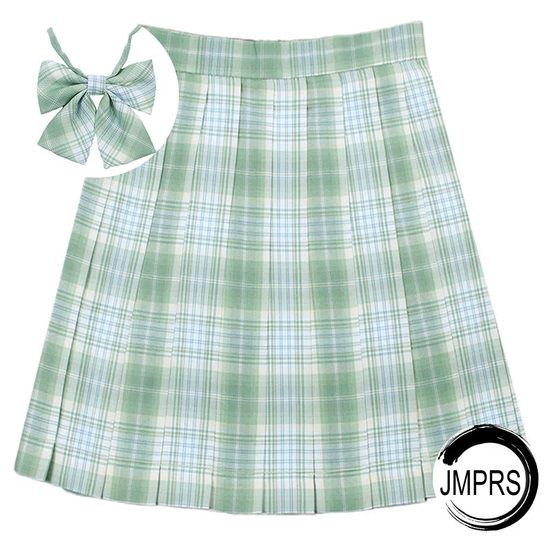 JMPRS Plaid Women Pleated Skirt Bow Knot Summer High Waist Preppy Girls Dance Mini Skirt Cute A Line Harajuku Sexy Japan Faldas