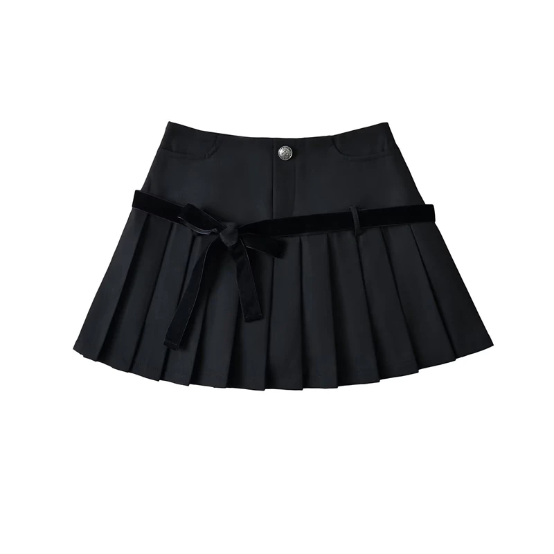 Women's Y2k A-line Pleated Skirt Vintage Plaid Mini Skirt Harajuku Korean Elegant Preppy Style Bow Skirts 2000s Clothes Summer