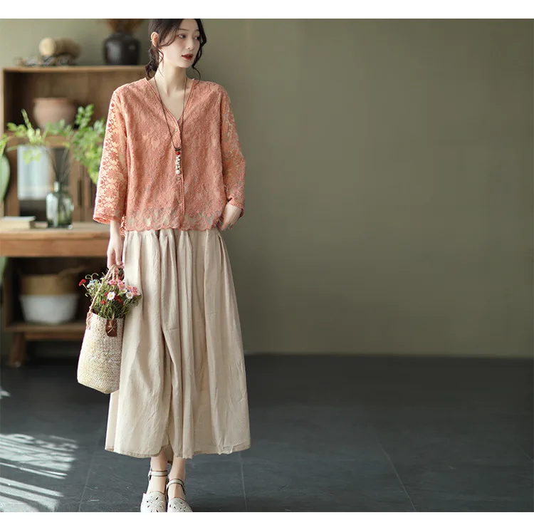 Johnature Women Vintage Cotton Linen Skirts Elastic Waist Solid Color Loose Casual Cloths 2025 Summer New Patchwork Skirts