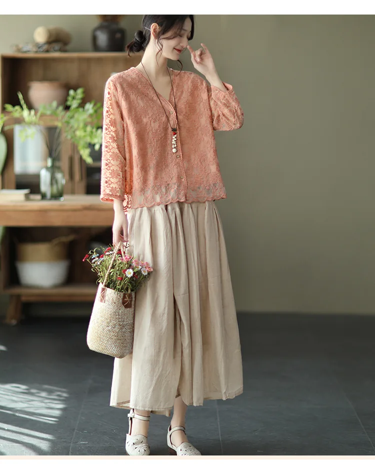 Johnature Women Vintage Cotton Linen Skirts Elastic Waist Solid Color Loose Casual Cloths 2025 Summer New Patchwork Skirts