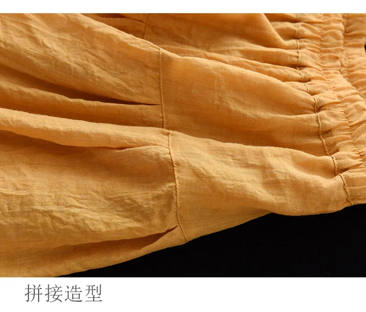 Johnature Women Vintage Cotton Linen Skirts Elastic Waist Solid Color Loose Casual Cloths 2025 Summer New Patchwork Skirts
