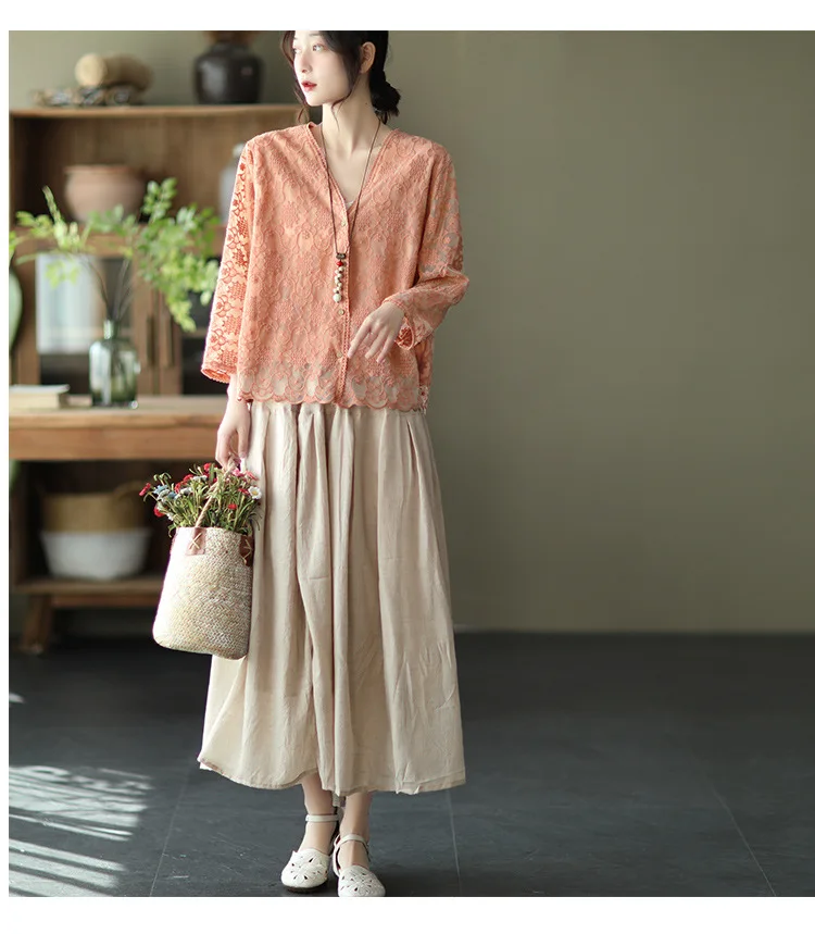 Johnature Women Vintage Cotton Linen Skirts Elastic Waist Solid Color Loose Casual Cloths 2025 Summer New Patchwork Skirts