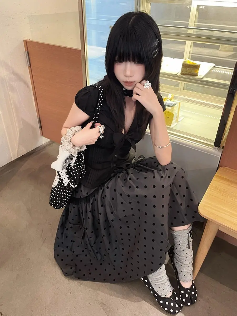 Vintage Women Skirt High Waist Patchwork Lace Loose Jupe Chic Polka Dot Saia Japanese Summer Skirts 2025 Faldas Mujer De Moda