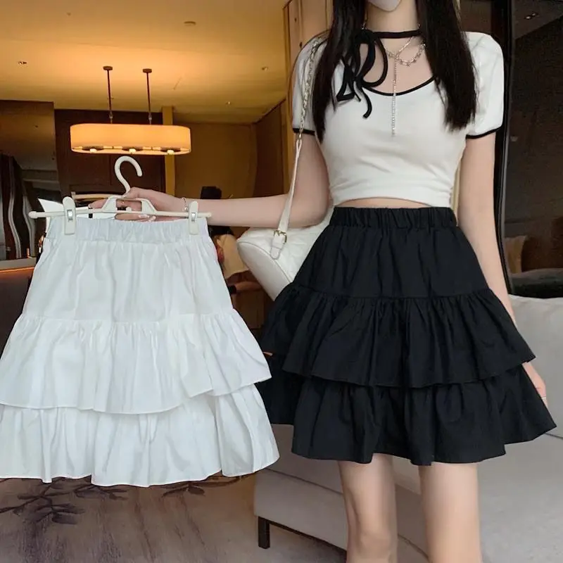 2025 New Summer Women Skirt Fashion Pleated A-line Skirt Solid Color High-waisted Skirt Thin Versatile Mini Skirt Female