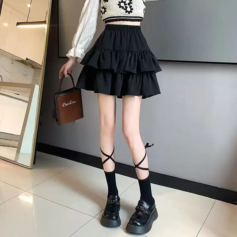 2025 New Summer Women Skirt Fashion Pleated A-line Skirt Solid Color High-waisted Skirt Thin Versatile Mini Skirt Female