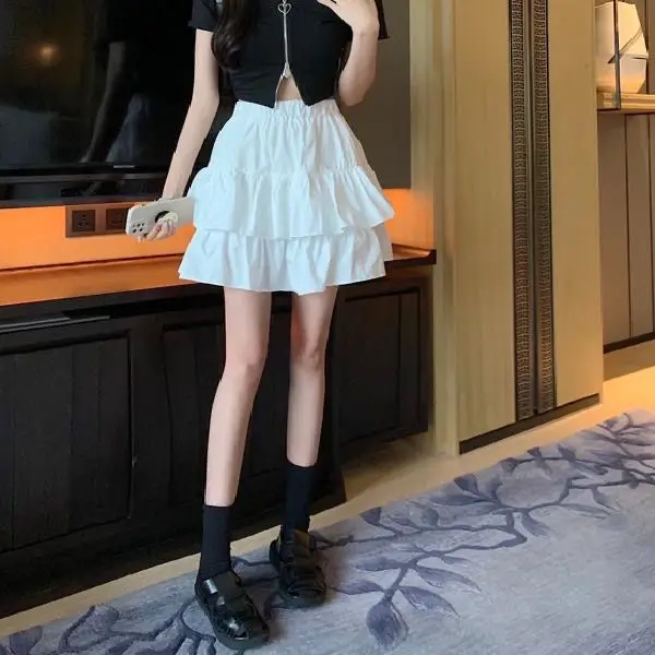 2025 New Summer Women Skirt Fashion Pleated A-line Skirt Solid Color High-waisted Skirt Thin Versatile Mini Skirt Female