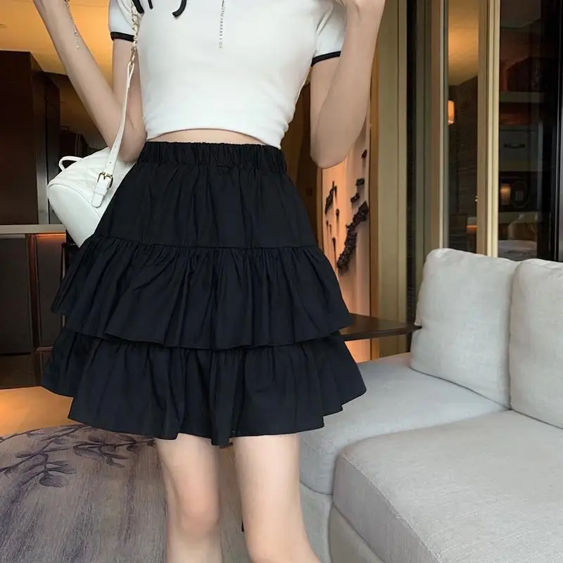 2025 New Summer Women Skirt Fashion Pleated A-line Skirt Solid Color High-waisted Skirt Thin Versatile Mini Skirt Female