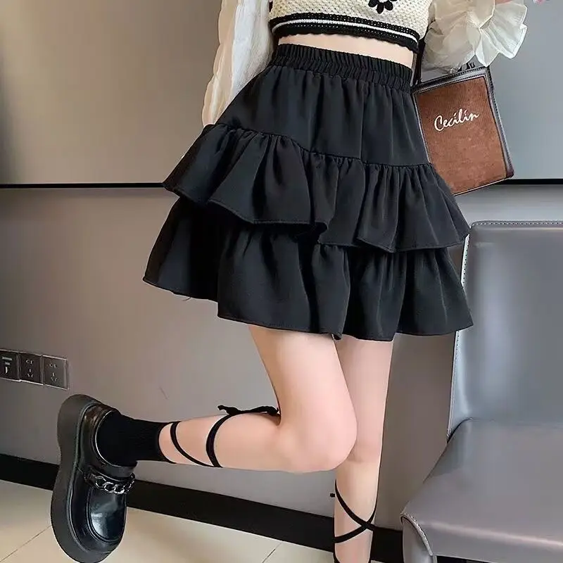 2025 New Summer Women Skirt Fashion Pleated A-line Skirt Solid Color High-waisted Skirt Thin Versatile Mini Skirt Female