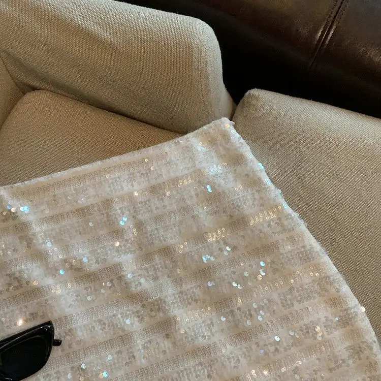 French silver-gray sequined skirt female spring and autumn new temperament hip skirt spice girl anti-exposure A-line skirt
